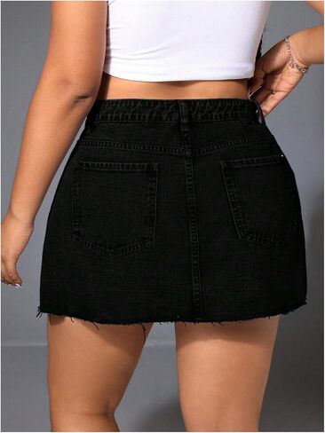 Floerns Women's Plus Size Mini DeniM تنانير عالية الخصر تخطي تنانير جينز خط in Kuwait