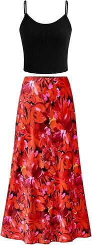 PRETTYGARDEN Spaghetti Strap Tank Top Summer Sets Women 2 Piece Outfits Floral Maxi Skirts for Women Trendy Beach Vacation in Saudi Arabia