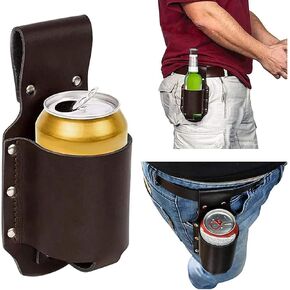 PU Leather Beer Holster ، حقيبة سفر حقيبة الخصر لمدة 12 أونصة زجاجة البيرة CAN Soda Beverage Holder ، لشواء Picnic Beach (Brown)