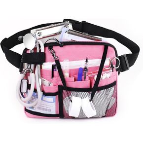 Women Nurse Fanny Pack مع حامل شريط ، جيوب متعددة ومنظمات حقيبة فائدة للممرضات والمهنيين الطبيين (الوردي)