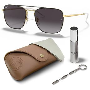 Ray-Ban RB3588 Square Shape Sunglasses With Eyewear Kit Bundle - Adjustable Nose Pads - Ideal Formal and Casual Wear Square Sunglasses