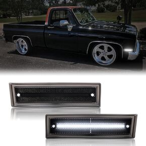 Front LED Side Marker Lights Compatible with C/K C1500 C2500 C3500 C10 C20 C30 Pickup Suburban Blazer Jimmy 1981-1991, 2 PCS Side Fender Bumper White LED, Smoked Lens