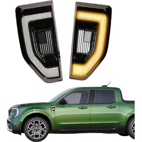 LED LED Side Marker Lights for Ford Maverick 2025 2024 2023 2022 Front Fender Badges Side Air Vent مع إشارات دوران العنبر DRL ملحقات Maverick XL XLT LARIAT TRUMOR LOBO 2PCS (عدسة مدخنة)