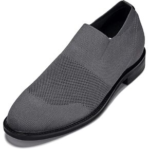 CALTO Men's Invisible Height Increasing Elevator Casual Shoes - Black/Black Sole Ultra Light-Weight Slip-on Knitted Business Dressy Casual Shoes - 2.4 Inches Taller - X1541 - Size 10 D(M) US