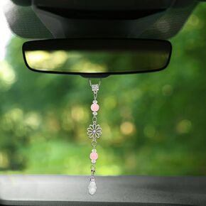 Flower Rear View Mirror Car Charms, Cute Car Mirror Decor Crystal Car Ornament Car Accessories Hanging for Women Decorations Accessories