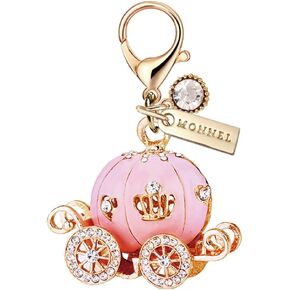 MC472 Princess Pumpkin Carriage Lobster Clasp Crystal 3D Charm for Women with Velvet Bag (Pink,1 Piece)