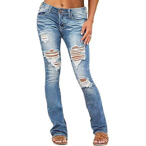 Flamingals Bootcut Jeans for Women Low Waisted Stretchy Skinny Jeans Ripped Distressed Wash Vintage Trendy Denim Jeans