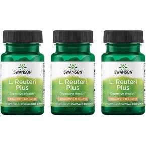 سوانسون ل. رويتيري بروبيوتيك زائد ث/ل. Rhamnosus L. acidophilus & fos prebiotic igestive support - يعزز صحة الأمعاء مع 7 مليارات CFU للفرد - (30 كبسولات الخضروات) (3 عبوات)