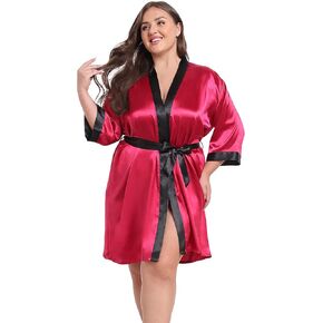 Women's Plus Size Satin Kimono Robes Short Silky Bathrobe Wedding Getting Ready Sleepwear Loungewear