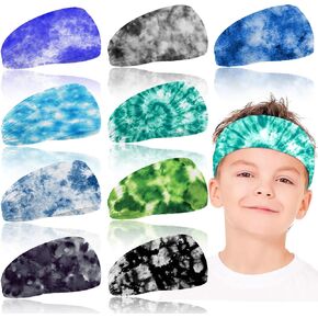 9 Pcs Tie Dye Kids Boys Headbands Athletic Sweatbands Boys Headbands for Kids Children Headbands Football Headband Youth Kids Sweat Bands Sweat Absorbing Elastic Hairband