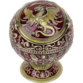 Dragon Ashtray with Lid - Antique Bronze Zinc Alloy Windproof Ashtray, 3D Embossed Gothic Dragon Decor, Cone Incense Burner for Man Cave, Fantasy, Medieval Room