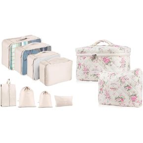 Packing Cubes Organizer Bags & Large Makeup Bag Set for Travel