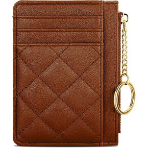 Credit Card Holder, Slim Keychain Wallet with Zipper Coin Pocket Front Small Pocket Wallet for Women, Black
