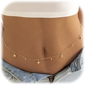 Sequin Waist Chain for Women Layered Turquoise Star Belly Chain for The Waist Adjustable Sexy Bikini Beach Body Jewelry Daily Summer Body Chain Gifts for Women