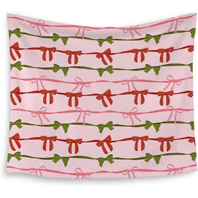 HUGANE Coquette Bow Tapestry, Girly Preppy Bow Tapestry Wall Hanging, Pink Green Red Aesthetic Ribbon Wall Blanket Backdrop Decor for Girls Room College Dorm, 50x60 Inch