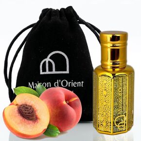 Peach Perfume Oil 12 mL – Luscious Peach Jasmine Vanilla and Sandalwood. Concentrated Attar in Arabian Tola Bottle, Alcohol Free, Long Lasting Oil, Compliment Magnet