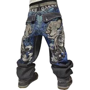 Men's Hip Hop Retro Embroidered Jeans Street Hip Hop Y2K Gothic Straight Loose Wide Leg Pants