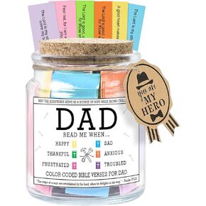 Bible Verse Jar for Father's Day Gifts, Birthday Gifts for Dad, Read Me When Bible Verses Jar for Dad, Christian Religious Inspirational Gift for Men, Prayer Jars With 90 Color Coded Scripture Cards