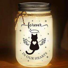 Cat Memorial Gifts for Loss of Cat Mason Jar Night Light Decor Pet Lover Sympathy Remembrance Gifts for Women Loss Loved Pet Bereavement Memorial Ornament