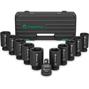 1/2" Wheel Protector Impact Socket Set, 5Pcs Non-Marring Lug Nut Socket Set, CR-MO Steel, 6-Point Thin Wall Deep Socket Set, Color-Coded Protective Sleeves- Metric 17 19 21 mm, SAE 13/16 7/8" in Kuwait