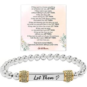 Let Them Dainty Diamond Beaded Stretch Bracelet, Self Worth Motivational Stainless Steel Engraving Tube Bracelets Inspirational Chain Crystal Energy Friendship Bracelet Jewelry for Women Men in Saudi Arabia
