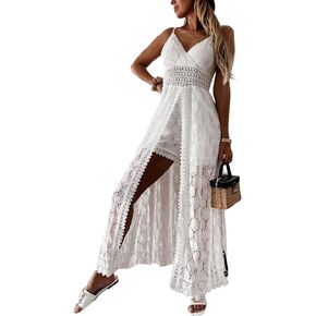 المرأة بلا أكمام جوفاء خارج الحفل الأزهار انقسام رومبير ماكسي فستان الدانتيل بذلة Sundress in Kuwait