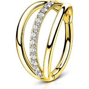 OUFER 16G Helix Earrings, 316L Stainless Steel Helix Piercing Jewelry, Three Hoops Hinged Segment Gold Cartilage Helix Earring, Sparkling CZ Cartilage Snug Rook Lobe Lip Piercing Jewelry for Women