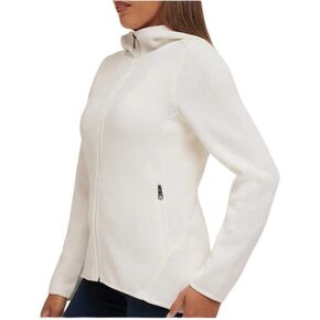 Andrew Marc Womens Midweight Hooded Fleece Lined Sweater Jacket (X-Large, Cream)