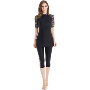 Womens Rash Guard Modest Swimsuit for Girls Short Sleeve Bikinis Surfing Swimwear Burkini