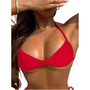 SHENHE Women's Micro Bikini Top Halter Neck Low Cut Bikini Tie Back Sexy Swimsuit Top