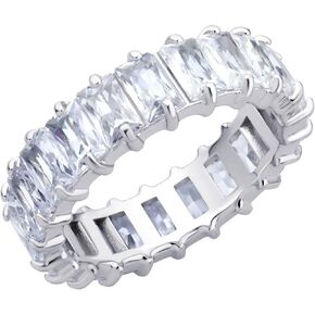 555Jewelry Rectangle Emerald Cut Cubic Zirconia Stainless Steel Rings Baguette Ring Eternity Ring Bands for Women, US Size 6-10
