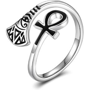 Ankh Ring for Women - 925 Sterling Silver Egyptian Ankh Cross Rings Eye of Horus Jewelry Protection Symbol Gifts for Her