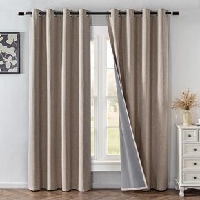 Linen Blackout Curtains 84 Inch Length 2 Panels Set,100% Black Out Curtains for Bedroom Living Room, Thermal Insulated Darkening Drapes Privacy Grommet Window Home Deco (52x84 Inch, Linen)