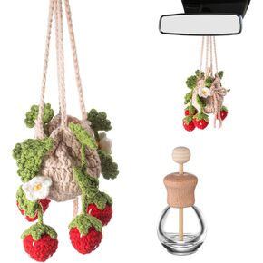Crochet Car Air Criterener 12ml زجاجة ناشر سيارة قابلة لإعادة التعبئة الفارغة مع نباتات لطيفة محفوظة بوعاء معلقة على ملحقات الزيت العطري موزع الزيت