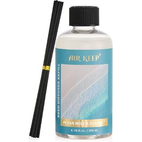 Airkeep Reed Diffuser Oil Refill with Diffuser Sticks, 6.7 Fl Oz(200ml) Ocean Mist&Sea Salt Scented Oils, Aroma Therapy, Home Fragrance & Air Freshener, Office Décor, Decoration
