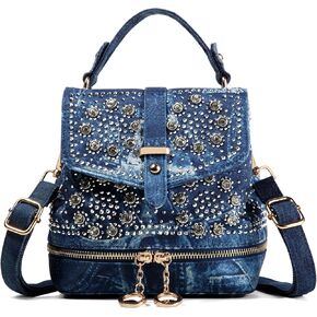 Bling Rhinestone Backpack Purses for Women Mini Crossbody Bag Sparkling Crystal Fashion Handbag (Rhinestone Backpack Blue), Small, YF-005RBB