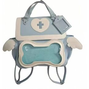 Cute Puppy Bone Ita Bag Y2k Aesthetic Cute Backpack Waterproof PU Leather Backpack Cross and Angel Wings Ita Bag (Llight blue)