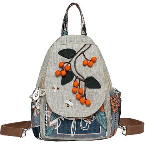 Backpack Purse for Women Fashion Ethnic，Good luck persimmon backpack，Cotton Woven Beautiful Canvas Premium Casual Day Mini Backpack for Women