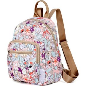 Small Purse Backpack for Women Cute Mini Backpack Nylon Lightweight Fashion Daypack for Ladies Waterproof Travel Work Daily Backpack (Flower Pattern)