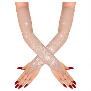 CASDRE Rhinestone Fingerless Gloves Long Evening Party Arm Sleeves Sparkly Halloween Cosplay Accessories for Women and Girls