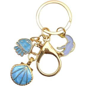 Pingyongchang Cartoon Seashell Starfish Keychain Cute Ocean Theme Enameled Chain Keyring Holiday Gifts