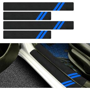 4 PCS Car Door Sill Protector, Car Door Entry Guard Sill Protector with Plastic Scraper Carbon Fiber Leather Threshold Stickers, Trunk Anti-scratch Decoration, Universal for Most Cars (Red)