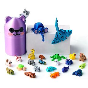22PCS 3D Printed Mini Animal Set, 20pcs + 1Random Pet + 1 Gift Box, Cute 3-D Print Fidget Animals Executive Desk Decoration, Gradient Silk Rainbow