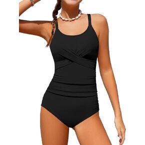 WIQI Girls Swimsuit Criss Cross Ruched One Piece Bathing Suit for Girls Adjustable Tie Back Swimwear 9-16Y in Kuwait