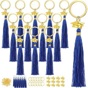 Ecally 12 Set Class of 2025 Graduation Tassel Keychains Gifts Metal Graduation Cap Keychain Congrats Grad Party Favors for College High School Decor, Blue