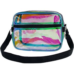 Transparent Colorful Iridescent PVC Crossbody Bag, Girl Purse Cosmetic Storage Bag 10.2 x 7.48 x 2.95 inches