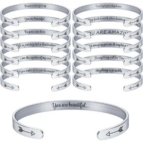Ganeen 12 Pcs Inspirational Cuff Bracelets Bulk for Women Silver Personalized Hidden Message Bible Verse Bracelet Gifts
