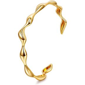 18K Gold Plated Cuff Bracelets for Women Adjustable Open Bangle Bracelet Gold Minimalist Teardrop Irregular Hollow Multi-Layer Wrist Cuff Bracelet Trendy Jewelry