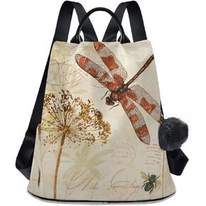 ALAZA Watercolor Retro Dragonfly Dandelion Backpack Purse with Adjustable Straps