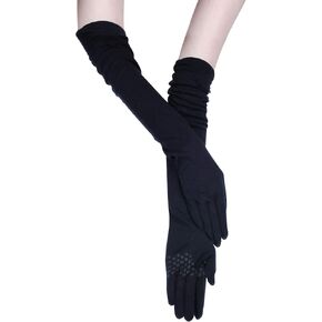 LAI MENG FIVE CATS Women's Long Warm Gloves Black Super Soft Stretchy Elbow Length Party Gloves,23.5inch